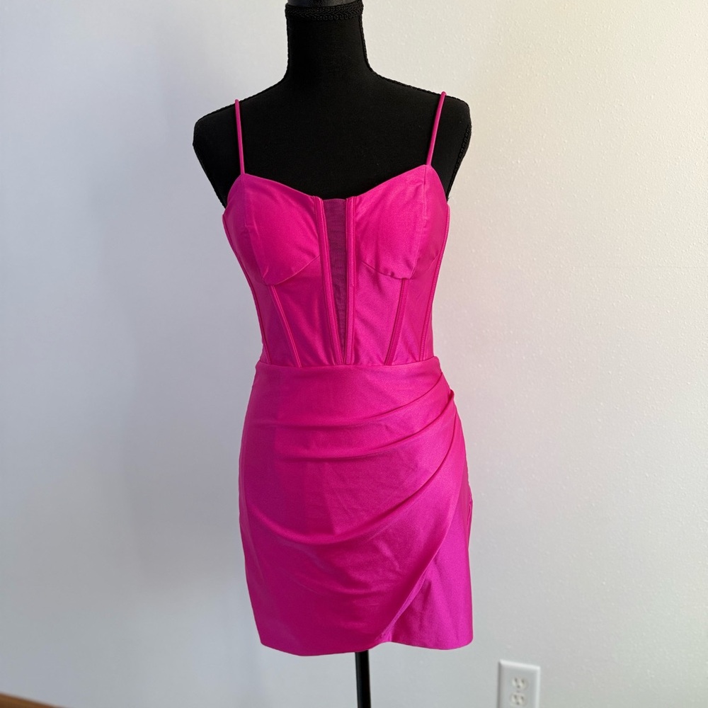 Blondie Nites Hot Pink Corset Mini Dress NWT Size 7 Homecoming Cocktail